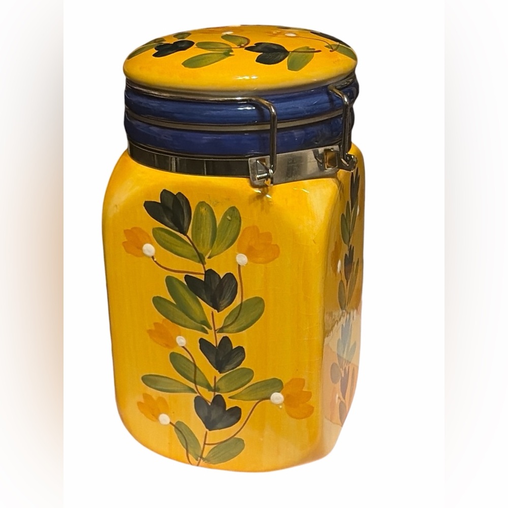 California Pantry Yellow and Blue Floral Ceramic Canister - Picture 2 of 7